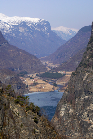Scenic view of Fjord in Flam, Norwayの写真素材