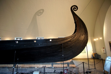 OSLO, NORWAY - April 16, 2018: Viking drakkar in Viking museum in Bygdoyのeditorial素材