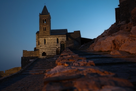 Portovenere, the church in the eveningの写真素材
