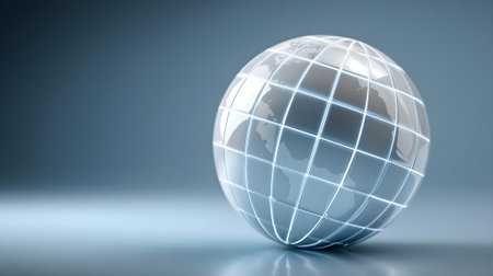 Globe with grid on grey background. 3d render illustration.ai generatedの素材