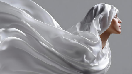 Beautiful woman in white cloth on a gray background. 3d rendering.ai generatedの素材
