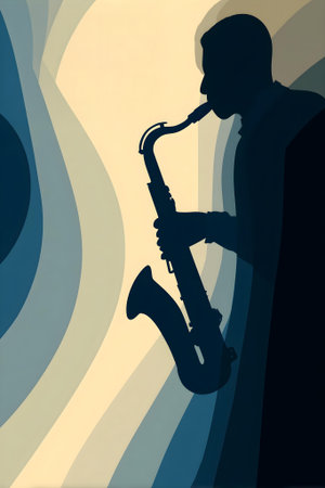Saxophone player silhouette on abstract background. Music concept. Vector illustration.ai generatedの素材