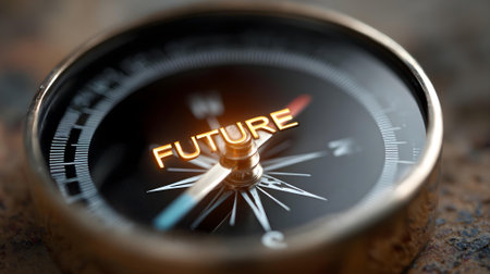 Compass pointing the word future. Conceptual image. 3D rendering.ai generatedの素材