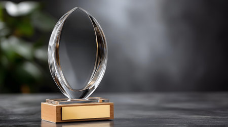 Blank golden award trophy on dark background with copy space. 3d rendering.ai generatedの素材