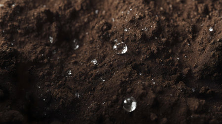 Close up of ground coffee with drops of water on it. Macro photography.ai generatedの素材