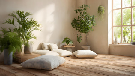 interior of modern bright living room with plants, 3d render.ai generatedの素材