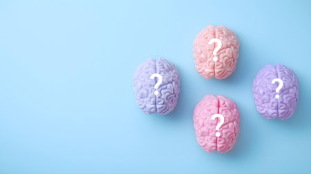 Brain with question mark on blue background. 3D Rendering.ai generatedの素材