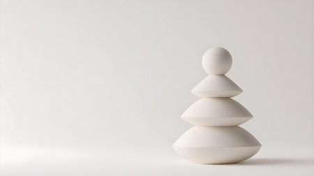 Pyramid of white stones on a white background. Minimalism.ai generatedの素材