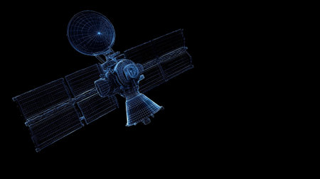 Satellite,  body structure, wire model, 3D illustration.ai generatedの素材