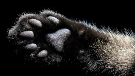 Cat paw on black background. Close-up. Shallow depth of field..ai generatedの素材