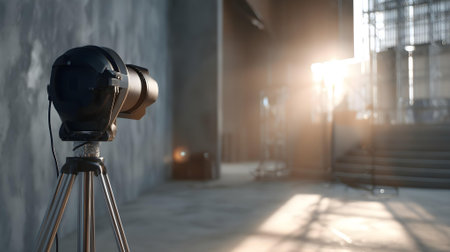 Professional camera on tripod in modern interior. 3d render illustration.ai generatedの素材