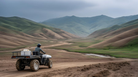 Truck on the road in the mountains. Mongolian landscape.ai generatedの素材