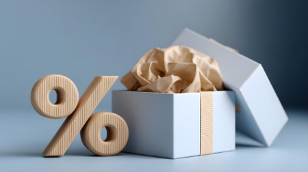 Crumpled paper in a box with a percent sign. 3d rendering.ai generatedの素材