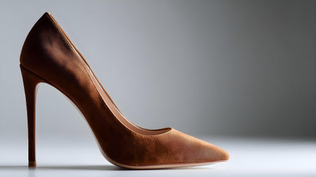 Women's brown shoes on a gray background. Close-up.ai generatedの素材