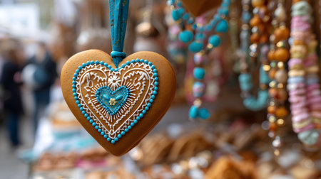 Colorful handmade heart-shaped souvenirs at the flea market.ai generatedの素材
