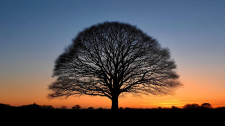 Silhouette of a tree at sunset in the countryside in the Netherlands.ai generatedの素材
