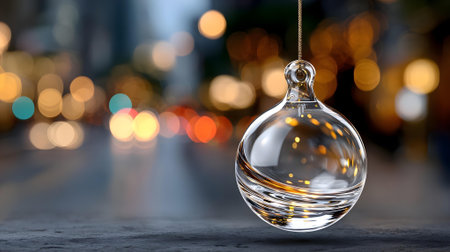 Glass Christmas ball with bokeh background. 3d rendering.ai generatedの素材