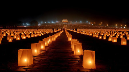 Buddhist temple at night, Chiang Mai, Thailand.ai generatedの素材