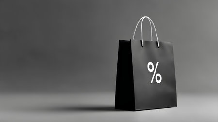Black Friday sale shopping bag with percent sign on grey background. 3D Render.ai generatedの素材