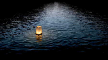 3d rendering of a glowing candle in the water on a dark background.ai generatedの素材