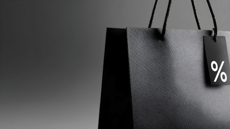 Black shopping bag with percent sign on gray background. Black friday concept.ai generatedの素材