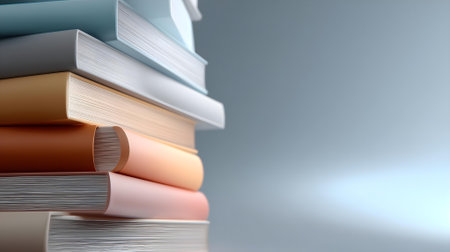 Stack of books on grey background. Education concept. 3D rendering.ai generatedの素材