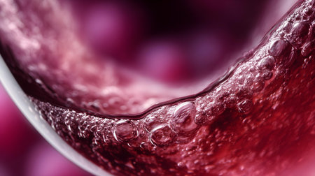 Red wine in a glass with bubbles close-up macro photography.ai generatedの素材