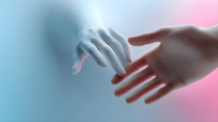 Close up of hands reaching out to each other, 3d illustration.ai generatedの素材
