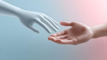 Hands of man and woman reaching out for handshake. 3D rendering.ai generatedの素材