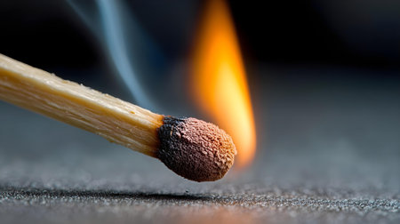 Wooden match with a burning matchstick on a dark background.ai generatedの素材