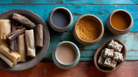 Indian Traditional Beverage, Assorted Indian Desserts and Sweets.ai generatedの素材