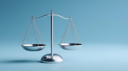 Scale of justice on a blue background. 3d rendering illustration..ai generatedの素材