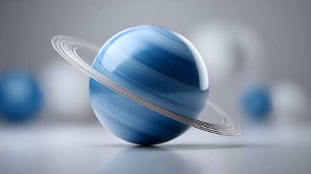 3D rendering of a blue planet in space with rings around it.ai generatedの素材