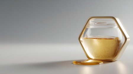 Transparent glass jar with golden lid on white background. 3d rendering.ai generatedの素材