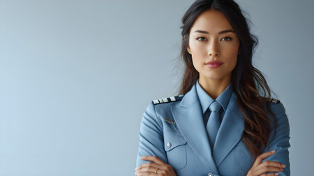 Portrait of a confident businesswoman, isolated on gray background.ai generatedの素材