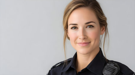 portrait of a beautiful girl in a police uniform on a gray background.ai generatedの素材