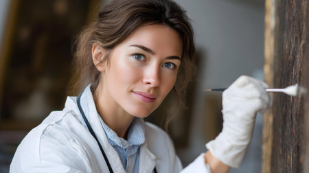Portrait of a young female artist painting on canvas in studio.ai generatedの素材