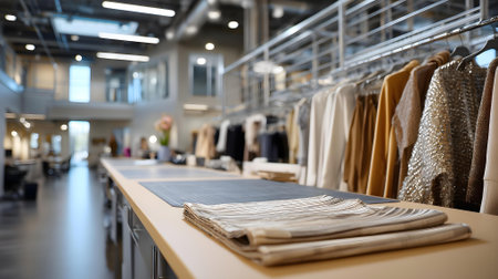 Clothing store interior, shallow depth of field. Blurred background.ai generatedの素材