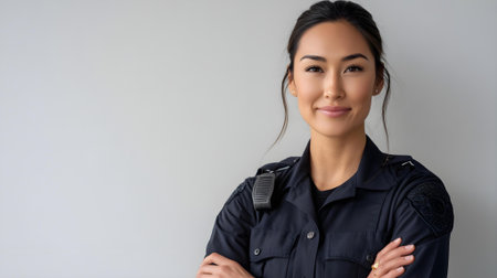 Portrait of beautiful young asian woman in police uniform with arms crossed on chest.ai generatedの素材