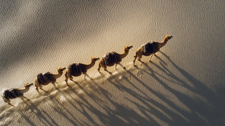 Group of camels in the Sahara desert .ai generatedの素材
