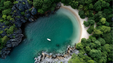 Aerial view of beautiful island with white sand beach and blue sea.ai generatedの素材