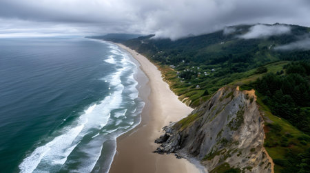 Aerial view of the Pacific Ocean Coast during a cloudy day.ai generatedの素材