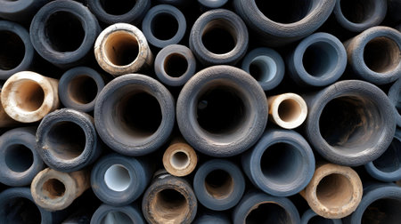 Close up of a group of plastic pipes in a construction site.ai generatedの素材