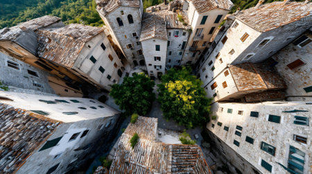 Aerial view of the old town .ai generatedの素材