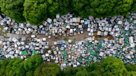 Aerial view of many fishing boats in the middle of the forest.ai generatedの素材