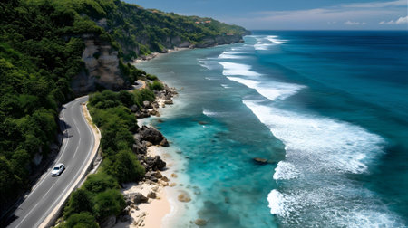 Aerial view of the road to the sea. Bali, Indonesia.ai generatedの素材