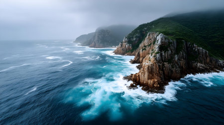 Beautiful seascape at sunset. Panoramic view of rocky coastline in Crimea, Ukraine.ai generatedの素材