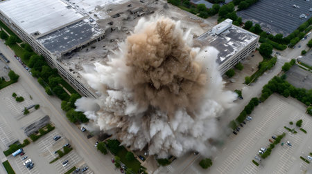 Aerial view of a large explosion in the city. Big cloud of smoke..ai generatedの素材