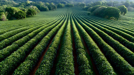Tea Plantation in the morning, .ai generatedの素材