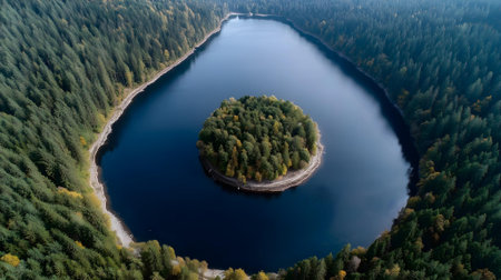 Aerial view of a lake in the middle of the forest.ai generatedの素材